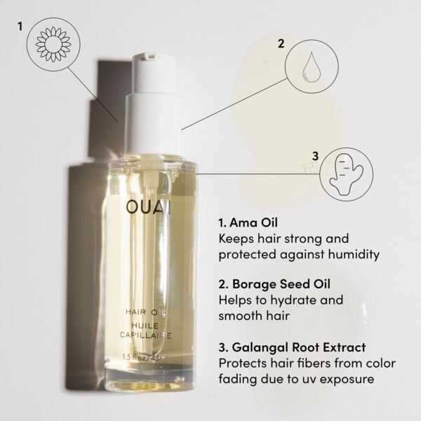OUAI Hair Oil Travel Size - Hair Heat Protectant Oil for Frizz Control - Adds Hair Shine and Smooths Split Ends - Color Safe Formula - Paraben, Phthalate and Sulfate Free (0.45 oz) - Image 4