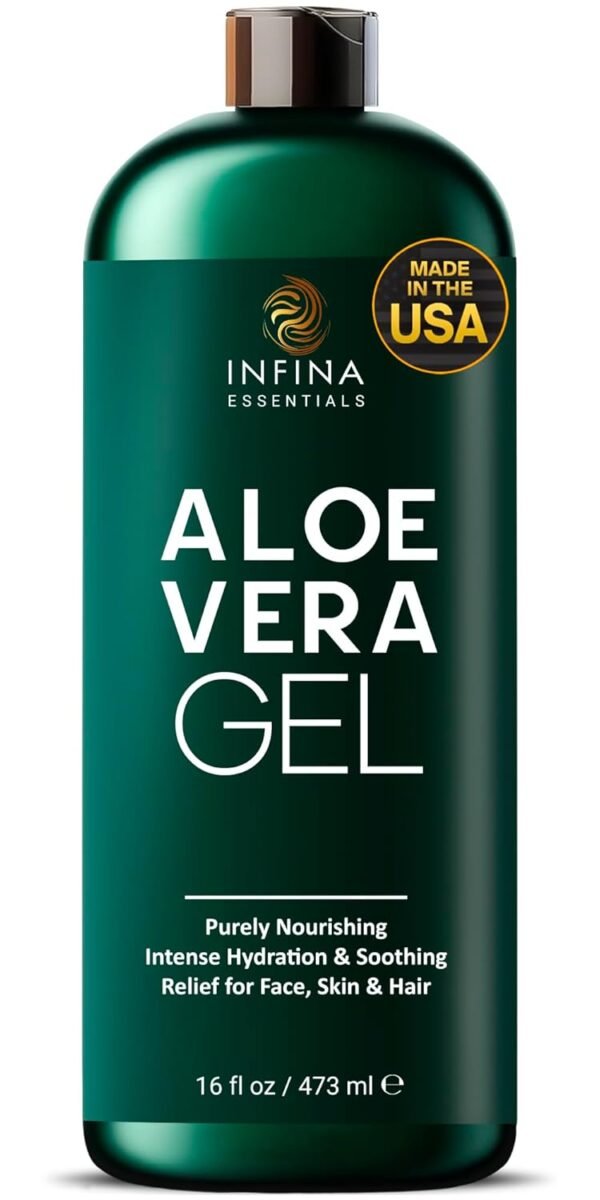 Pure Aloe Vera Gel for Face, Hair & Skin - Soothing Aloe Gel for Sunburn Relief - Made with Organic Aloe Vera Gel 95%, Chamomile & Vit E, for All Skin Types - 16 fl oz - Image 2