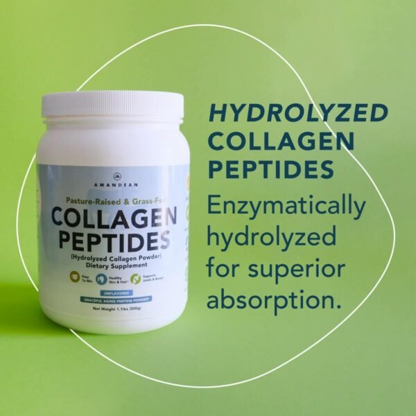 AMANDEAN Collagen Peptides Powder (17.6oz). Grass-Fed Hydrolyzed Protein Supplement. Promotes Healthy Joints, Skin, Hair, Nails. Unflavored & Easy to Mix. - Image 8