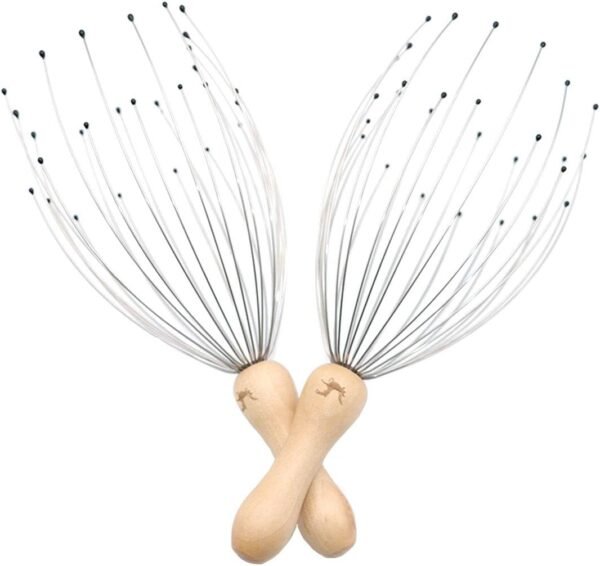 USAGA 28 Finger Head Scratcher, Head Massager, Scalp Massager, Head Whisk Massager for Head Hair Body Massage and Stress Relax, Wire Massager Wood Handle (2 Pack) - Image 8