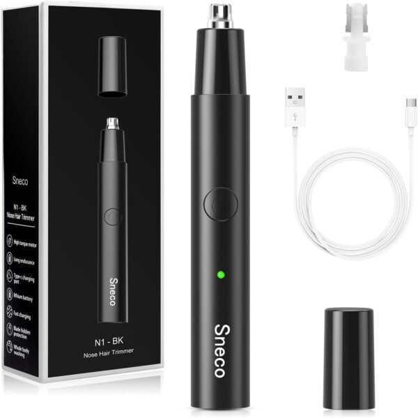 Rechargeable Ear and Nose Hair Trimmer -Professional Painless Eyebrow & Facial Hair Trimmer for Men Women, Nose Hair Trimmer for Men (Black) - Image 2