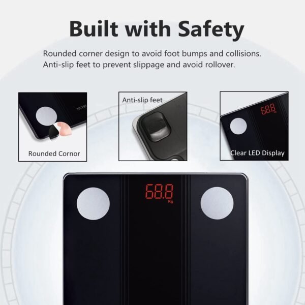 NUTRI FIT Bathroom Scale Smart Digital Bluetooth Scales for Body Weight, Body Fat, BMI Body Composition Analyzer Weighing Scale with High Precision Measurements Sync APP Heavy Duty 330lbs - Image 7