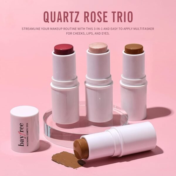 KIMUSE Multi Stick Trio Face Makeup, Cream Blush Stick for Cheeks & Lips, Contour Stick & Highlighter Makeup Sticks for All Skin - Image 8