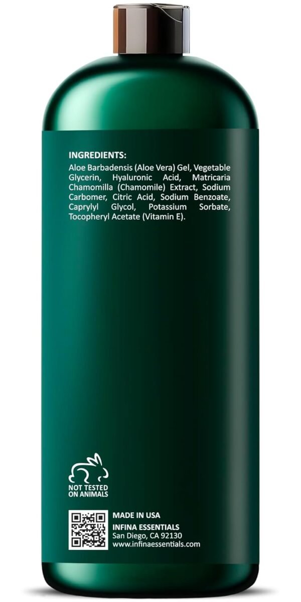Pure Aloe Vera Gel for Face, Hair & Skin - Soothing Aloe Gel for Sunburn Relief - Made with Organic Aloe Vera Gel 95%, Chamomile & Vit E, for All Skin Types - 16 fl oz - Image 9