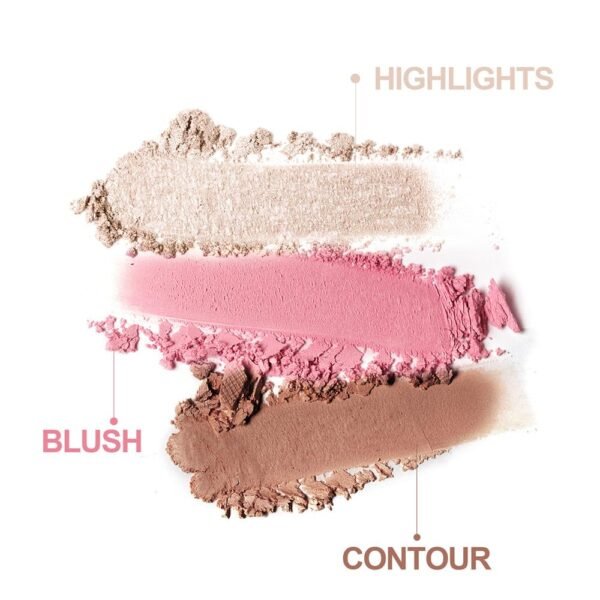 Blush and Highlighter Palette,3 in 1 Contour Palette,Cruelty-Free Matte Bronzer Powder,women's brightening pearlescent highlighter，Eyeshadow powder makeup set (03#) - Image 6
