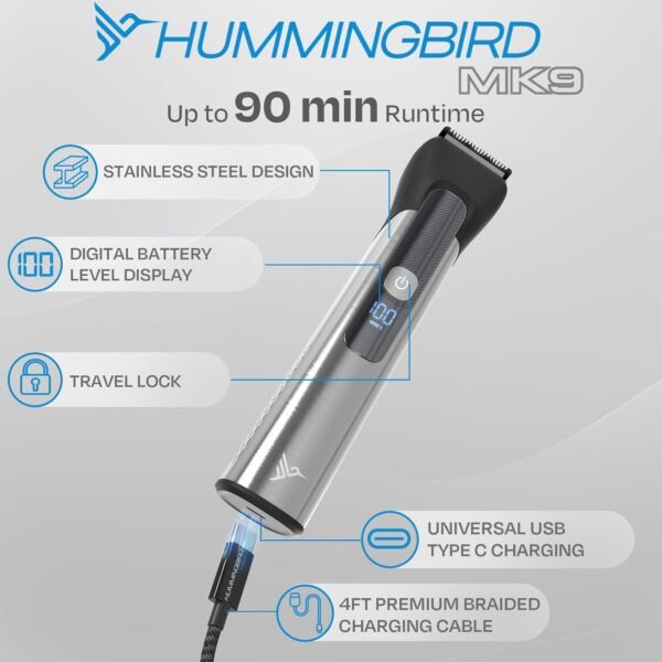 HUMMINGBIRD MK9 MasterGroom All-in-One Trimmer – 21-Piece Men's Grooming Kit for Beard, Head, Hair, Body, and Face, Waterproof, Stainless Steel, USB C Rechargeable, LED Display - Image 7