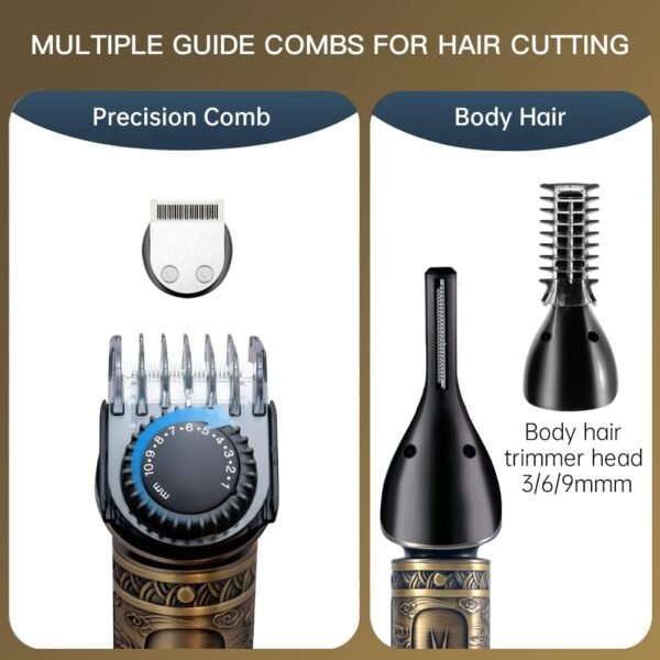 Beard Trimmer Kit Professional Hair Clipper Trimmer Zero Gapped T-Blade Trimmer Electric Shaver Razor Nose Body Trimmer for Men Cordless Grooming Kit 7 in 1 - Image 6