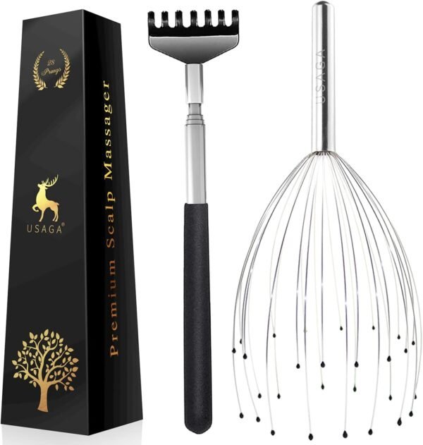 USAGA 28 Fingers (3rd Generation) Head Massager, Scalp Massager, Head Scratcher, Extendable Back Scratcher for Stress Relief, Hair Stimulation and Body Relaxing - Image 2