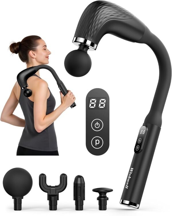 Massage Gun Deep Tissue with Extended Handle, Back Massager for Pain Relief Deep Tissue with LCD Screen, Neck/Waist/Leg/Shoulder Massager with 4 Massage Heads, 3 Modes & 6 Intensity Levels - Image 2