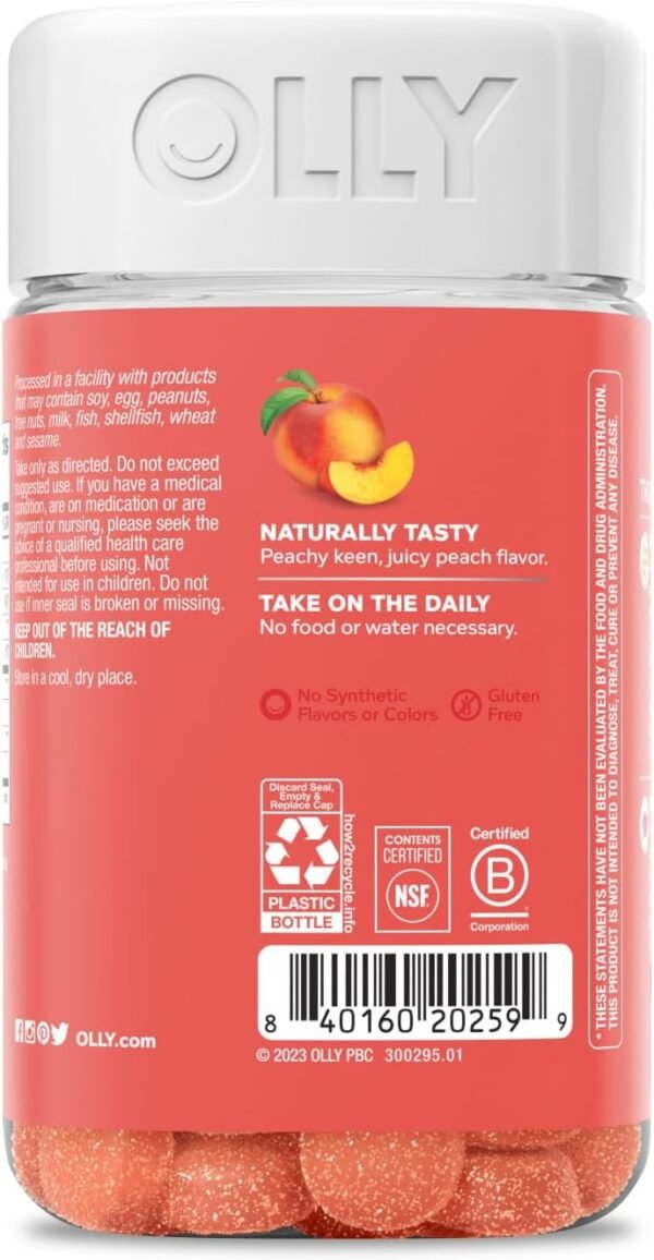 OLLY Probiotic + Prebiotic Gummy, Digestive Support and Gut Health, 500 Million CFUs, Fiber, Adult Chewable Supplement for Men and Women, Peach, 60 Day Supply - 60 Count - Image 9
