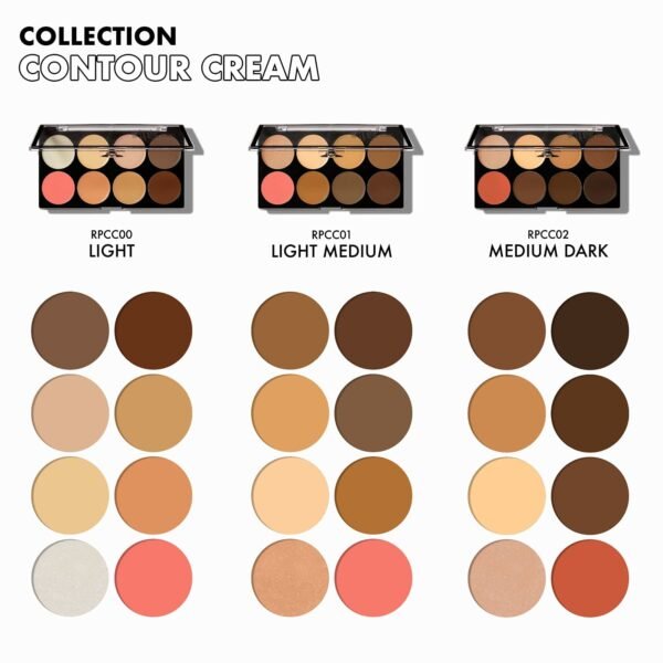 Ruby Kisses Flawless Finish with 3D Contour Cream Makeup Palette – Lightweight, Multi-Palette, Contouring Foundation, Creamy, Sculpt &Highlighting, Define Cheekbones (Dark Medium) - Image 8