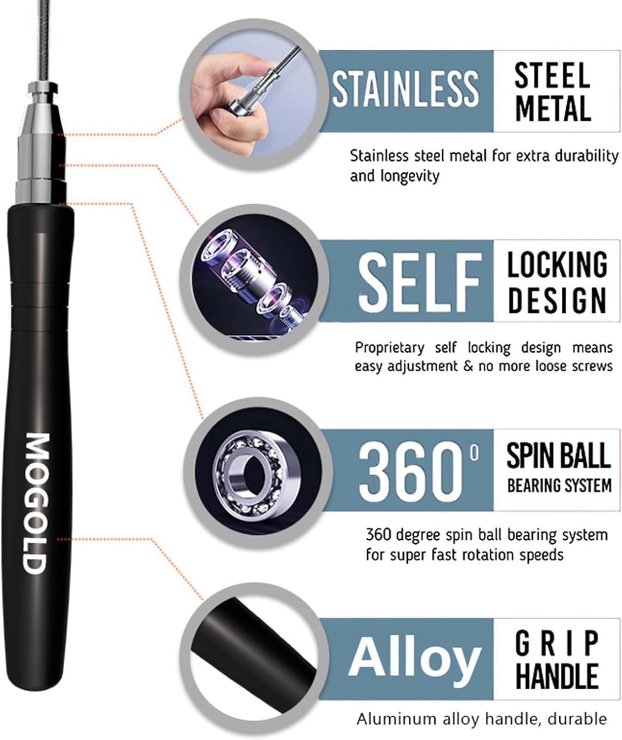 Jump Rope, High Speed Jump Rope - Premium Quality Tangle-Free - Self-Locking Screw-Free Design - Jump Ropes for Fitness - Skipping Rope for Workout Fitness, Crossfit & Home Exercises - Image 4