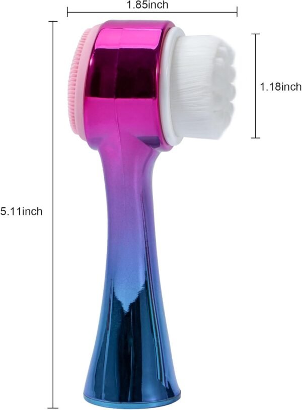 Face Brush 2 in 1, Silicone Facial Cleansing Exfoliating Brush Soft Bristles Pore Deep Cleansing Manual Dual Face Wash Scrub Brush for Massaging, Makeup Skincare Removal, Gradient Purple Blue - Image 6