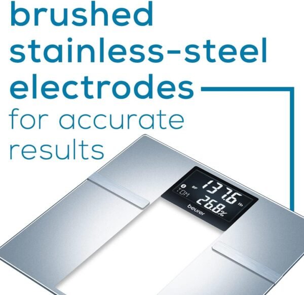 Beurer BF70 Body Fat Scale, Weight, Water & More, Smart Digital Scale for Full Body Analysis, BMI & Calorie Display, App Sync via Bluetooth, User Recognition, 8 Memory Spaces, Grey - Image 4