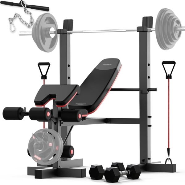 HARISON 6 in 1 Weight Bench Set with Leg Extension and Preacher Curl, 660LBS Workout Bench Press Rack for Home Gym with Resistance Bands - Image 2