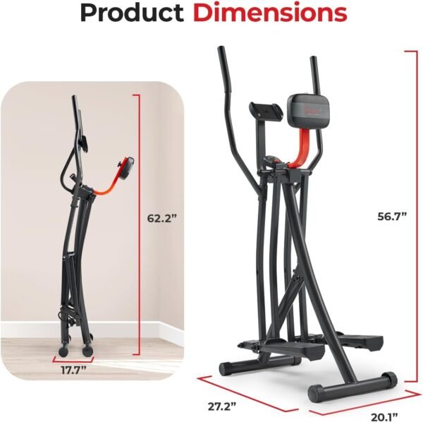 Sunny Health & Fitness Air Walk Elliptical, Foldable Machine w/30-Inch Stride, Cardio Cross Trainer Glider Equipment for Home Exercise, Free SunnyFit App Bluetooth Link, Optional Adjustable Resistance - Image 7