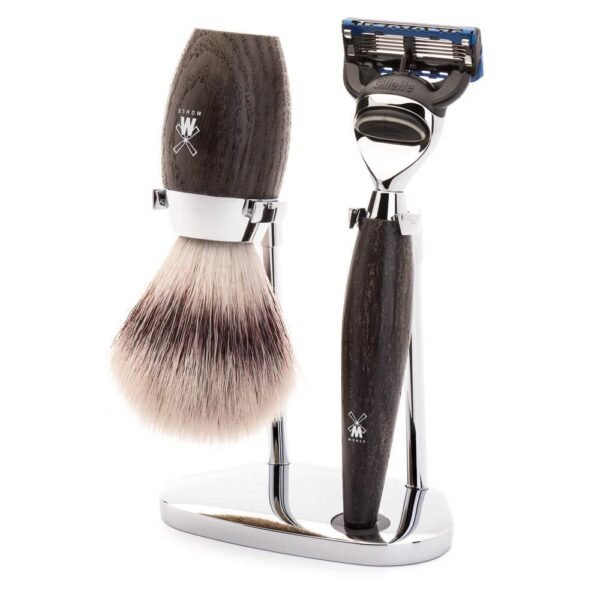 MÜHLE Kosmo Bog Oak 3-Piece Silvertip Fibre 5-Blade Razor Shaving Set - Image 2