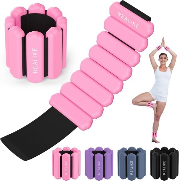 REALIKE Wrist Weights Ankle Weights for Women, Wearable Arm & Leg Weights Set of 2 (1LB Each) Adjustable Silicone Workout Ankle Weights for Walking, Yoga, Pilates,Aerobics,Gym - Image 2