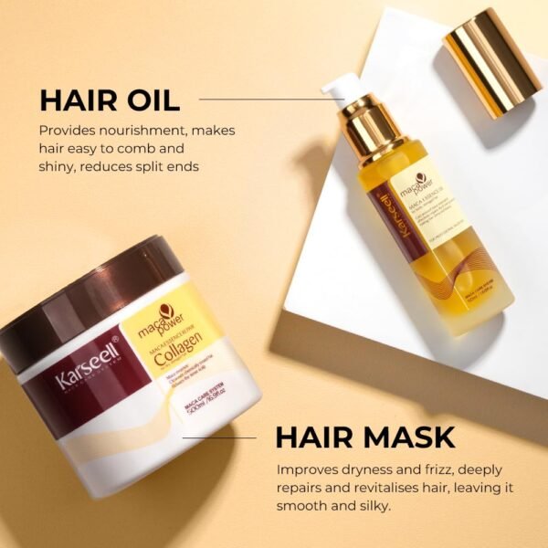 Karseell Collagen Hair Treatment Deep Repair Conditioning, Hair Mask Argan Oil Set for Dry Damaged Hair All Hair Types 16.9floz + 1.69floz - Image 6