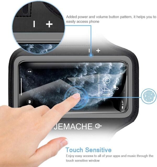 iPhone 16 Pro Max, 15 Pro Max, 16 Plus Armband, JEMACHE Gym Running Workouts Arm Band for iPhone 16/15/14 Plus, 16/15/14/13/12/11 Pro Max (Black) - Image 3