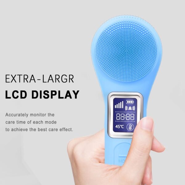Silicone Face Scrubber Exfoliator, Rechargeable Facial Cleansing Brush with LCD Screen for Men & Women, Sonic Face Brush for Cleaning and Deep Cleansing and Exfoliating - Image 6