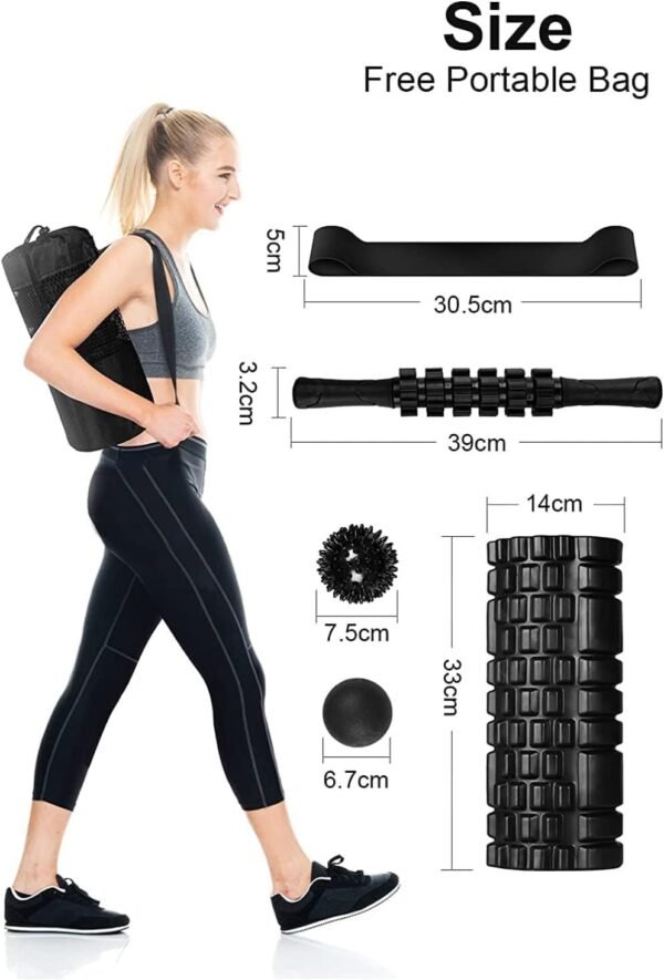 6 in1 Foam Roller Set, Trigger Point Foam Roller, Yoga Stick, Massage Ball, Fixation Ball, Fitness Stretching Strap, Carrying Bag, Towel for Deep Muscle Massage Pilates Yoga - Image 3