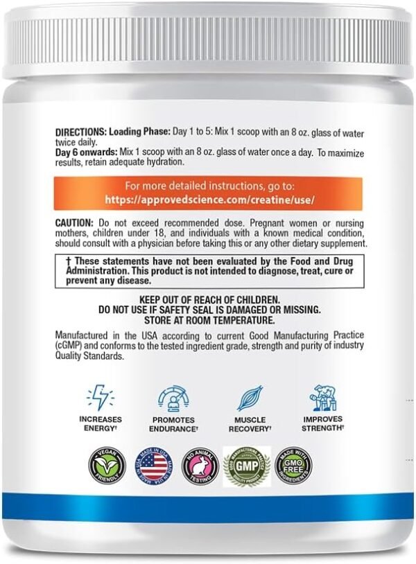 Approved Science Creatine Monohydrate Powder with BioPerine - Workout Support - 120 Servings - 5g Per Serving - Unflavored - Pack of 2 - Non-GMO, Vegan - Image 3