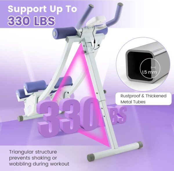 GYMAX Ab Machine, Adjustable Ab Workout Equipment with Independent Slider, LCD Monitor & Foam Cushion, Folding Abdominal Trainer Crunch for Men Women Adults Fitness Lose Weight Home Gym (Purple) - Image 7