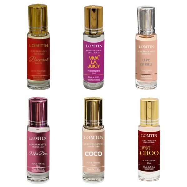 Fragrance Perfume Oils for Women, Designer Inspired, 6 Pack (12ml / 0.4oz each), Impressions of Baccarat Rogue, Vita Juicy, I Want You, La vis belle, Miss Dear, Coco - Image 2