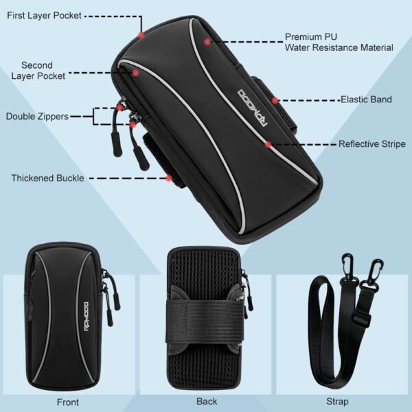 Running Armband Phone Holder，Small Crossbody Shoulder Holsters Bag，Phone Arm Bands for Running Walking，Water Resistance Running Phone Armband for iPhone 15 14 13 Pro Max Samsung 7.2 Inch（Black） - Image 3