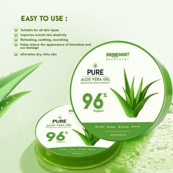 Organic Aloe Vera Gel for Face, Body Skin, Hair & Sunburn Relief, 96% Pure Aloe Vera Gel for Soothing, Hydration, Calming Moisturizer for After Sun Skin Care (300 ml) - Image 7