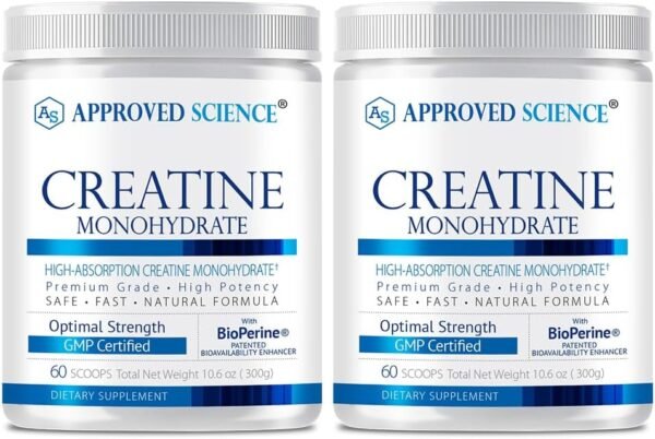 Approved Science Creatine Monohydrate Powder with BioPerine - Workout Support - 120 Servings - 5g Per Serving - Unflavored - Pack of 2 - Non-GMO, Vegan - Image 2