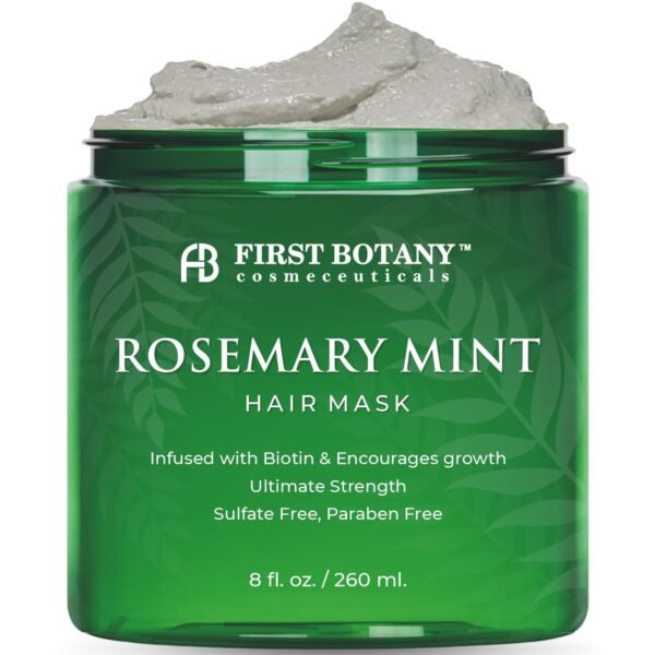 First Botany, Rosemary Mint Biotin Mask - Restorative Deep Conditioning moisturizer w/rosemary oil, for Dry Damaged Hair and growth, Sulfate Free treatment & hair care 8 oz - Image 2