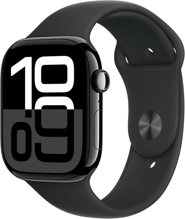 Apple Watch Series 10 [GPS 46mm case] Smartwatch with Jet Black Aluminium Case with Black Sport Band - M/L. Fitness Tracker, ECG App, Always-On Retina Display, Water Resistant - Image 2