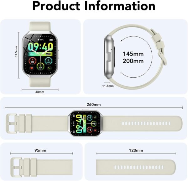 Smart Watch for Men Women, 1.96" Smartwatch (Answer/Make Call), IP68 Waterproof Fitness Tracker, 112+ Sport Modes, Heart Rate and Sleep Monitor, Pedometer, Smartwatches for Android iOS, Beige White - Image 8