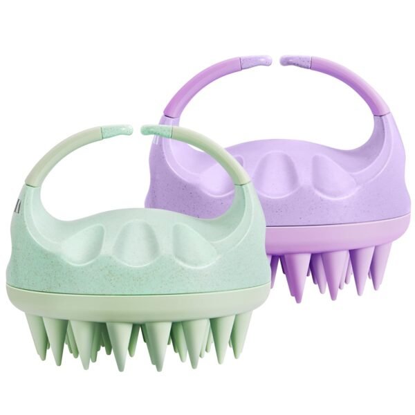 HEETA Scalp Massager with Soft Silicone Bristles for Hair Growth, Dandruff Removal, and Scalp Relaxation - Shampoo Brush for Wet or Dry Hair (Green & Purple) - Image 2