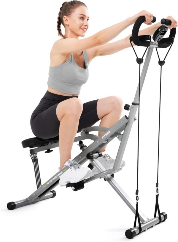 FLYBIRD Gray Squat Machine, Ride Rowing Machine for Glute Core Legs Cardio Exercise, 4 Adjustable Resistance Levels, Foldable & Easy Setup, Full Body Workout Home Gym, 350 LBS Capacity - Image 2