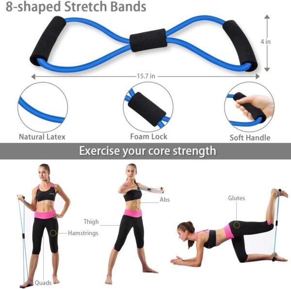 Resistance Bands Set Workout Bands with 5 Stackable Exercise Bands, 5 Resistance Loop Bands, 2 Core Sliders, Door Anchor, Ankle Straps, Jump Rope,Hand Grip Strengthener - Image 4