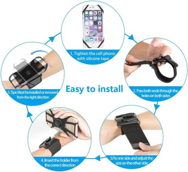 Running Armband Phone Holder, Arm&Wrist Phone Holder with 2 Different Lengths Strap Fit for Men Women Keep Your Phone Secure, Separable 360°Adjustable Phone Armband for Workout Running Jogging - Image 5