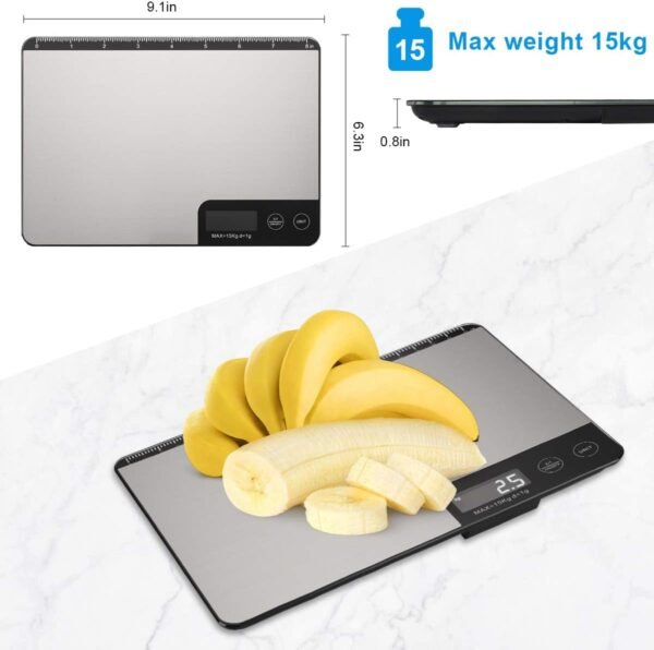 MAX 33lb Kitchen Scale with Measure Length(8inch), Food Scales Digital Weight Grams and Oz with Shrink Hook, 6 Units, Tare Function, High Precision to 1g/0.1oz for Baking and Cooking - Image 4