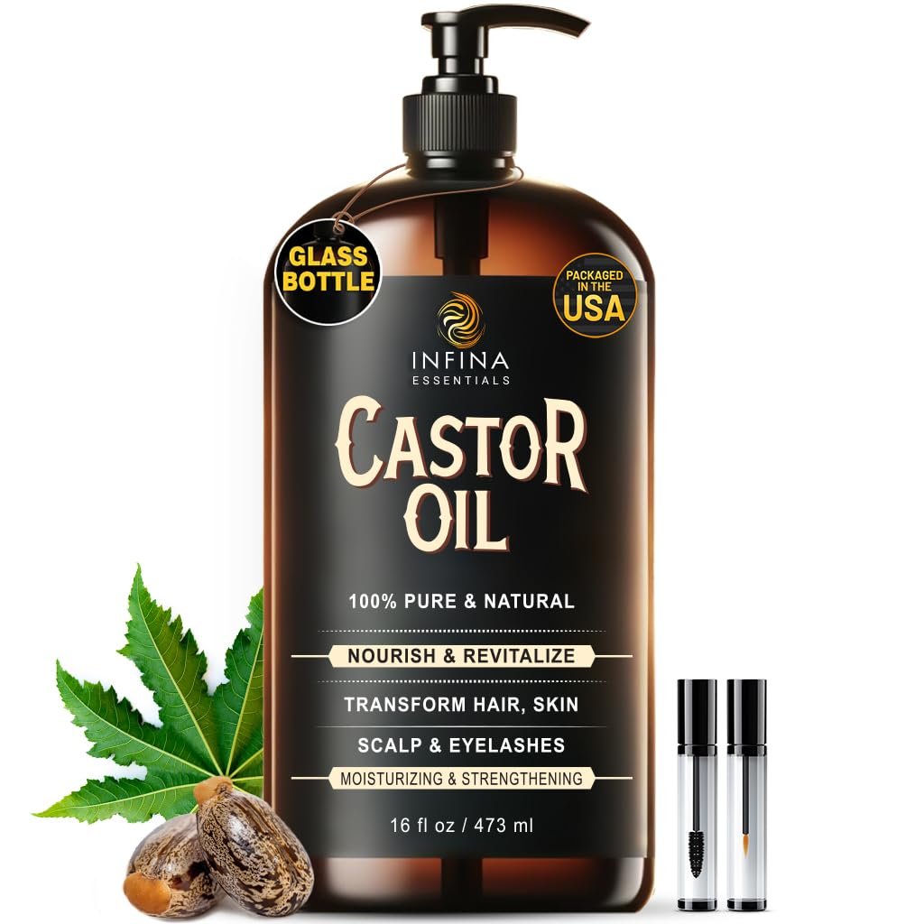 Pure Cold Pressed Castor Oil - Hexane Free, Glass Bottle for Hair Growth, Face, Scalp, Skin & Eyelashes - Nourishing and Moisturizing - 16 fl oz - Image 2