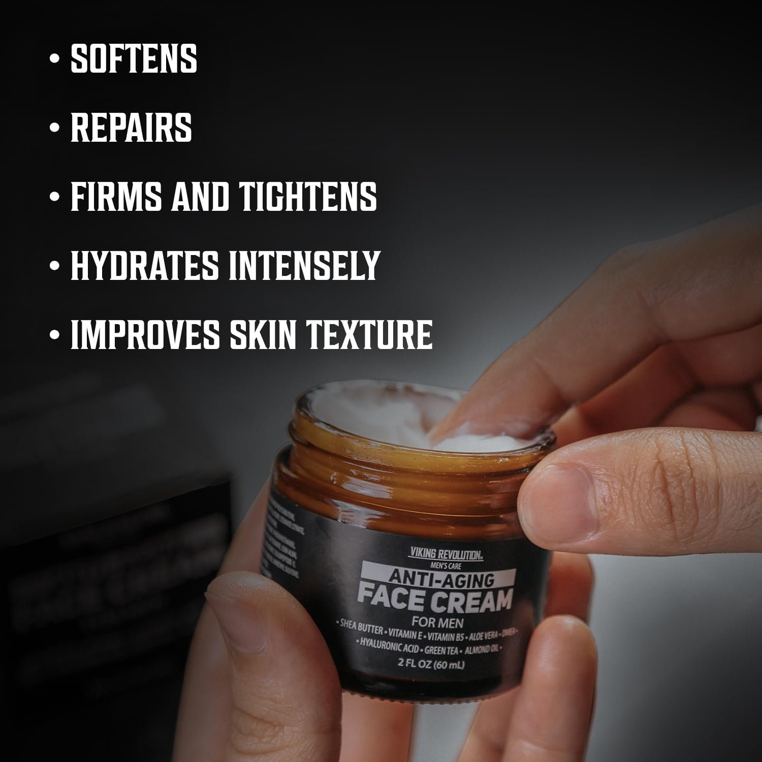 Viking Revolution Mens Anti Aging Face Cream - Mens Face Moisturizer for Men with Hyaluronic Acid, Aloe Vera, Vitamin E - Wrinkle Cream for Men with Vitamin B5, Green Tea (2 Fl Oz) - Image 5