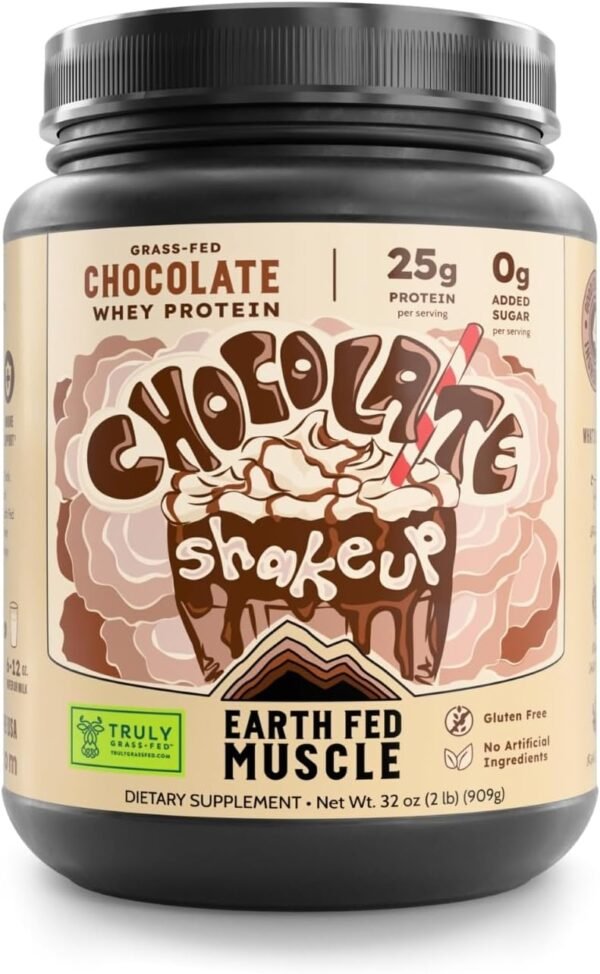 Earth Fed Muscle Chocolate Shakeup Grass-Fed Whey Protein Powder 2lb - 25g Protein Per Serving, No Fillers, Soy-Free, Non-GMO, Hormone-Free, Clean Ingredients for Smooth Blends & Recovery - Image 2