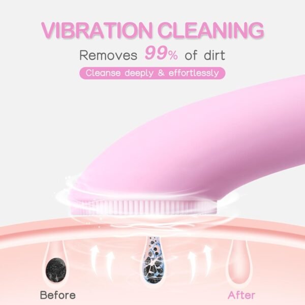 PRITECH Silicone Face Scrubber, Rechargeable Facial Cleansing Brush with Heat Massage End, Vibrating Exfoliating Face Scrubber for Women and Men, Waterproof Facial Scrubber for Deep Cleansing (Pink) - Image 3