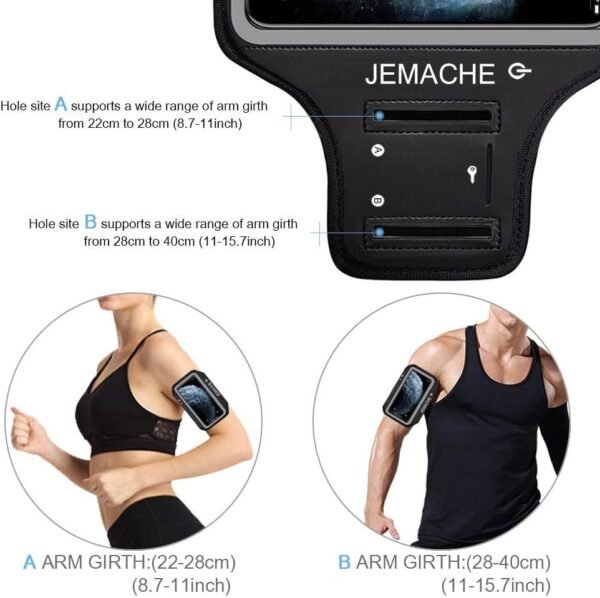 iPhone 16 Pro Max, 15 Pro Max, 16 Plus Armband, JEMACHE Gym Running Workouts Arm Band for iPhone 16/15/14 Plus, 16/15/14/13/12/11 Pro Max (Black) - Image 6