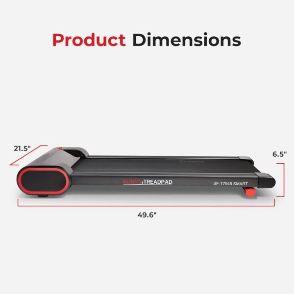 Sunny Health & Fitness Slim Under Desk Walking Compact Treadpad Treadmill with Remote Control, Digital Display, Shock Absorption, Optional Trekking Poles, Free SunnyFit App Bluetooth Connectivity - Image 8