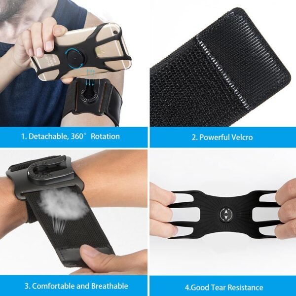 Running Armband Phone Holder, Arm&Wrist Phone Holder with 2 Different Lengths Strap Fit for Men Women Keep Your Phone Secure, Separable 360°Adjustable Phone Armband for Workout Running Jogging - Image 4