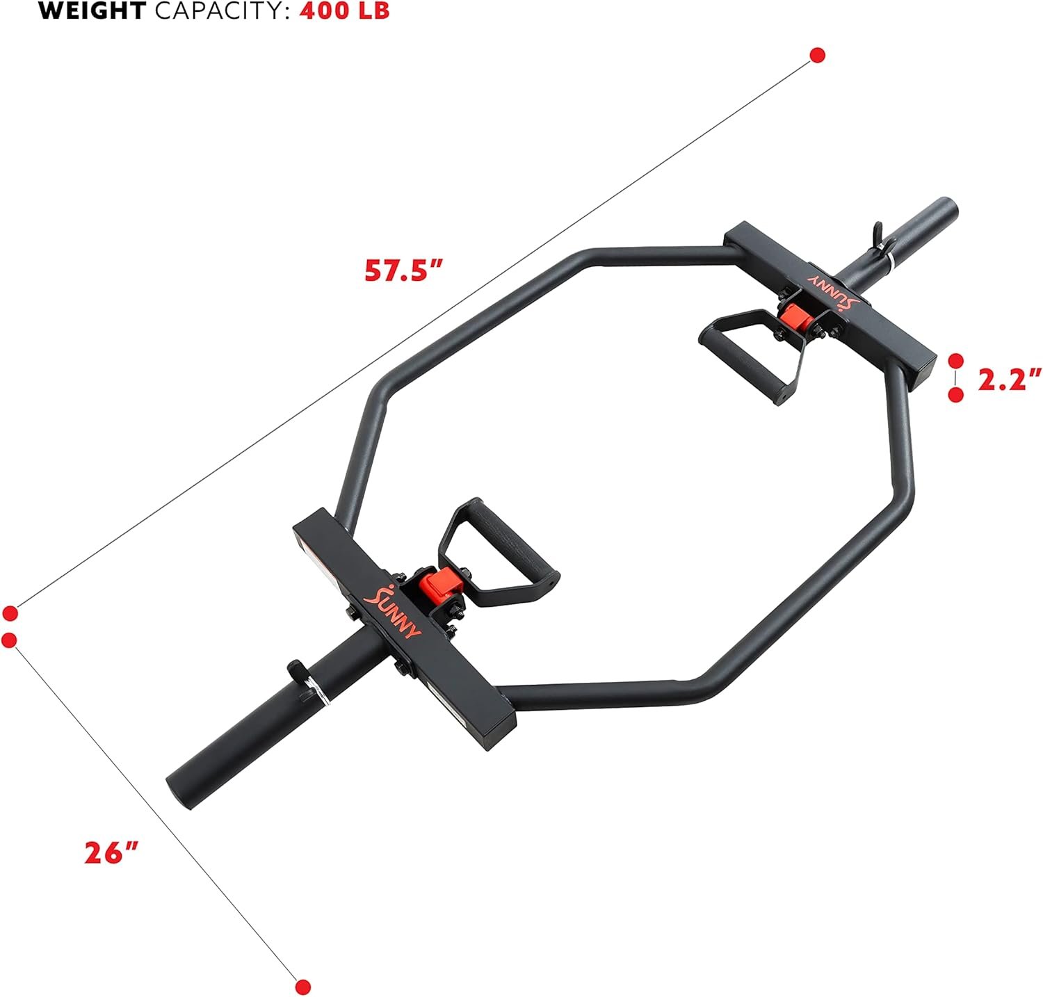 Sunny Health & Fitness Strength Training Olympic Hex Bar Barbell, High Load Capacity, Swivel Handles, Safety Clips, Knurled Handles for Deadlifts, Shoulder Presses, Shrugs, Back Rows, Weightlifting - Image 6