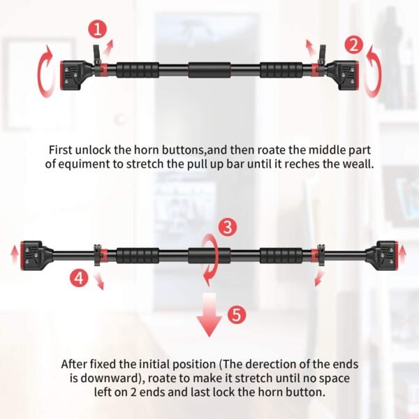 Pull Up Bar for Doorway, Chin up Bar No Screw Installation with Adjustable Width Locking, Upper Body Workout Bar for Home Gym Exercise Fitness (36.2) - Image 6