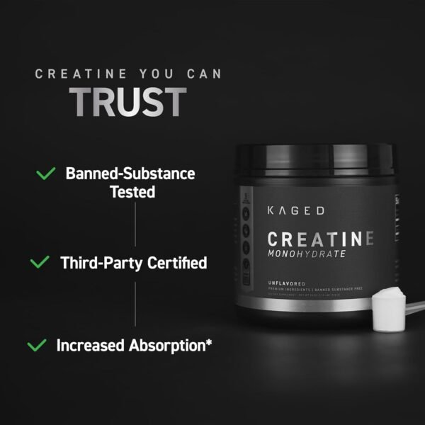 Kaged Creatine Monohydrate Micronized Powder | 100 Servings | Unflavored | Muscle Recovery and Growth Supplement for Men & Women | Vegan | Easily Digestible | Gluten Free | Keto Friendly - Image 6